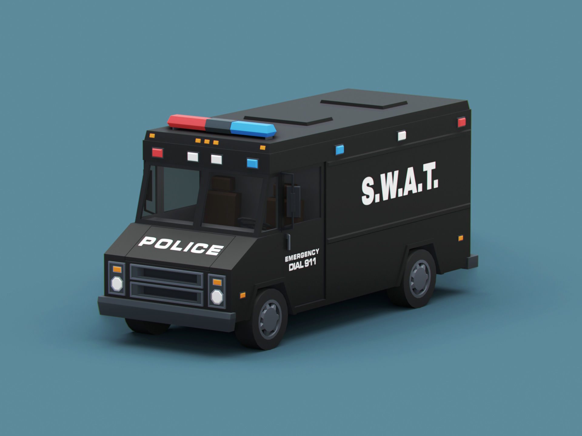 Stylized Cartoon Step Van Police SWAT Low-poly 3D model_1
