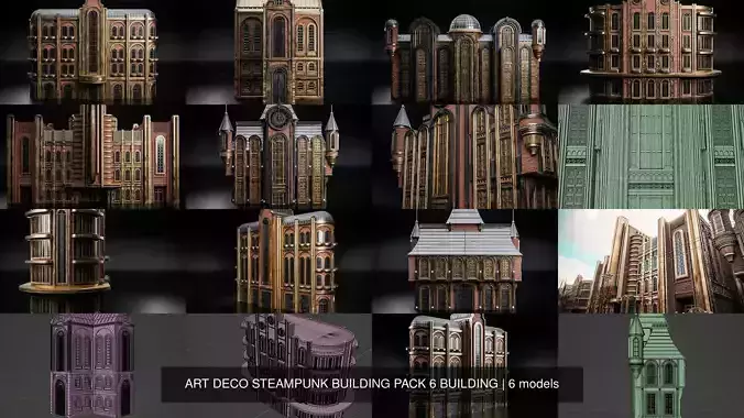 ART DECO STEAMPUNK BUILDING PACK 6 BUILDING 3D Model Collection