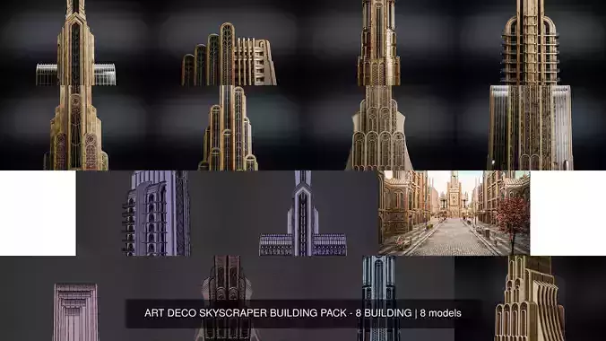 ART DECO SKYSCRAPER BUILDING PACK - 8 BUILDING 3D Model Collection