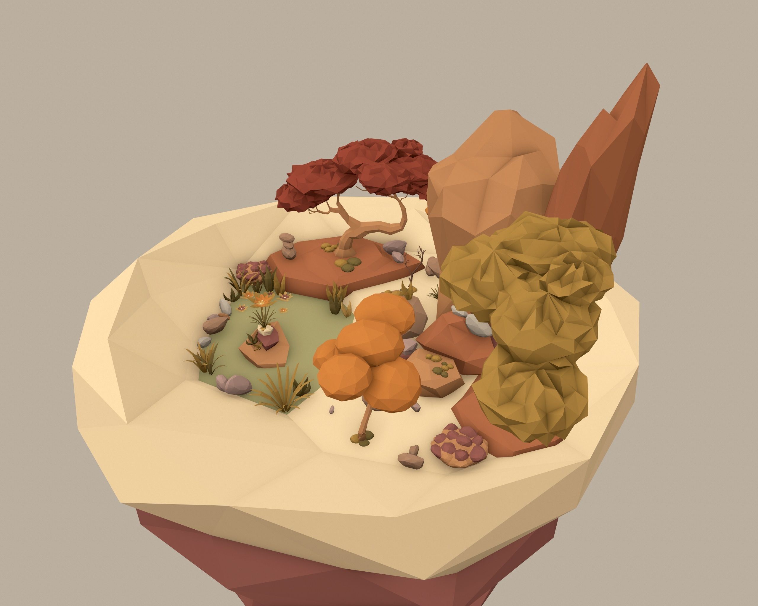 Cartoon Style Floating Island -Autumn -LOW POLY Low-poly 3D model_3