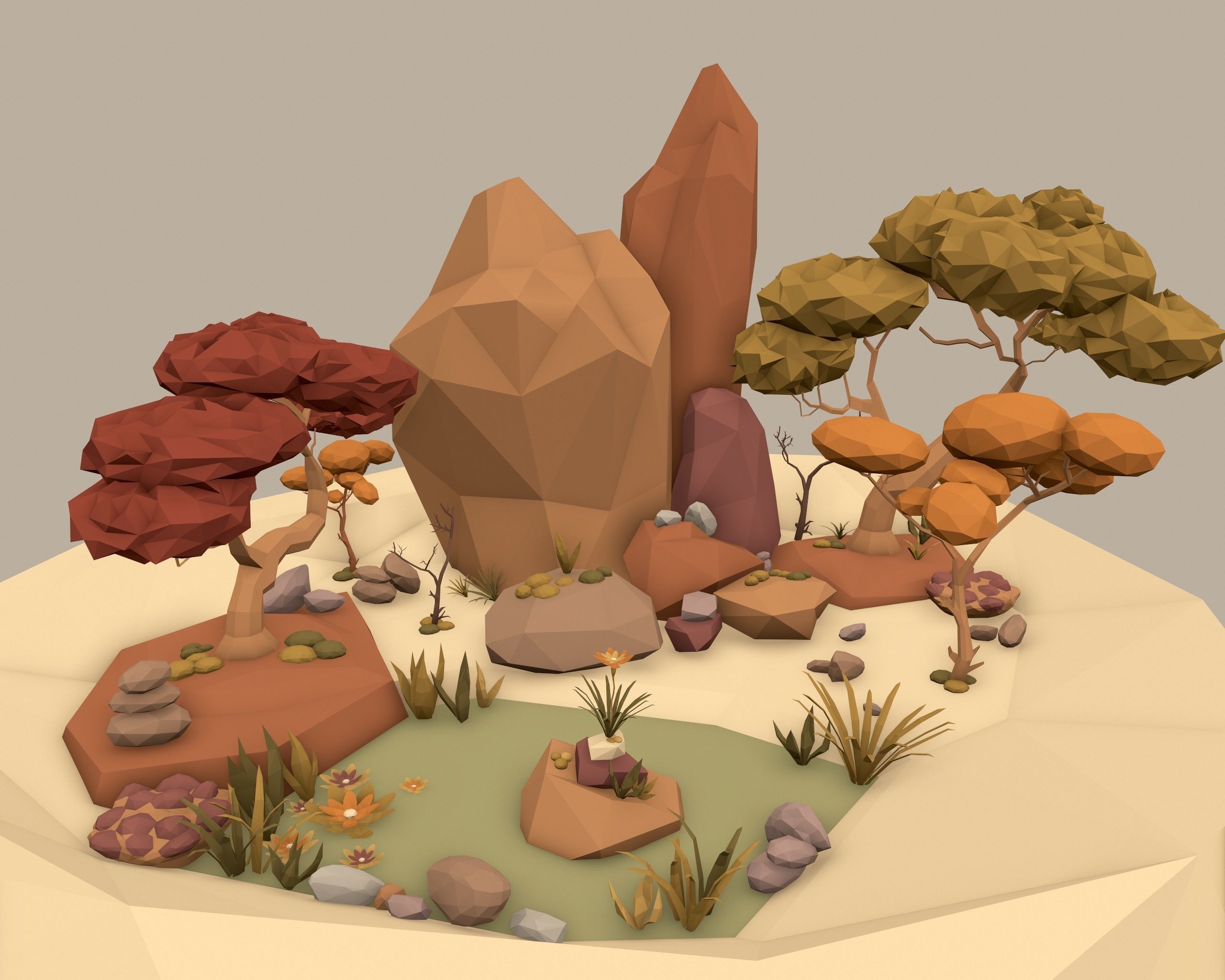 Cartoon Style Floating Island -Autumn -LOW POLY Low-poly 3D model_4