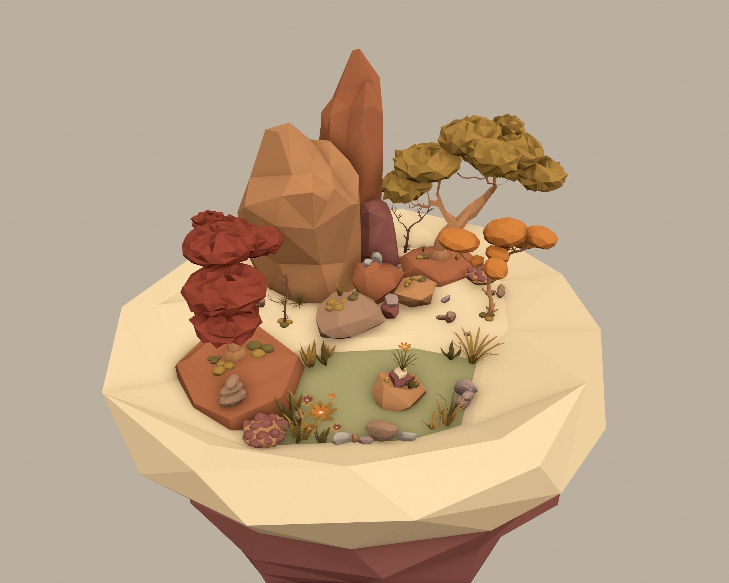 Cartoon Style Floating Island -Autumn -LOW POLY Low-poly 3D model_2