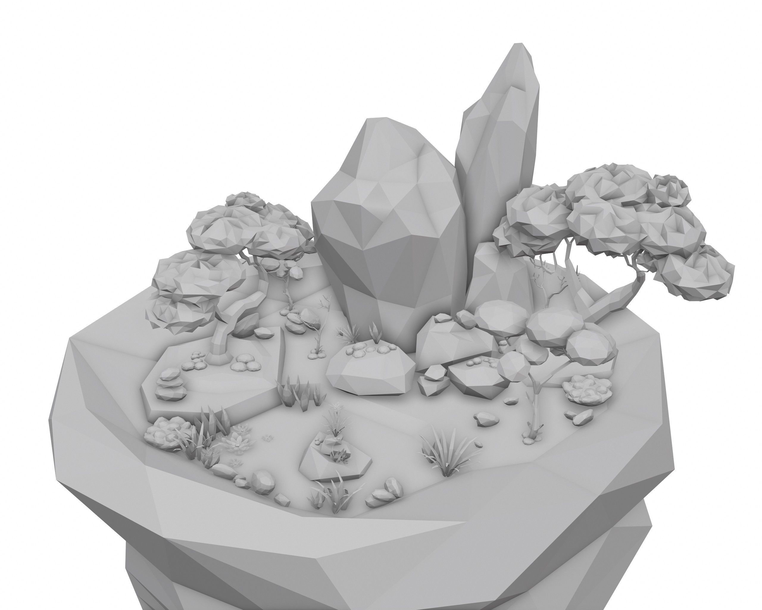 Cartoon Style Floating Island -Autumn -LOW POLY Low-poly 3D model_10