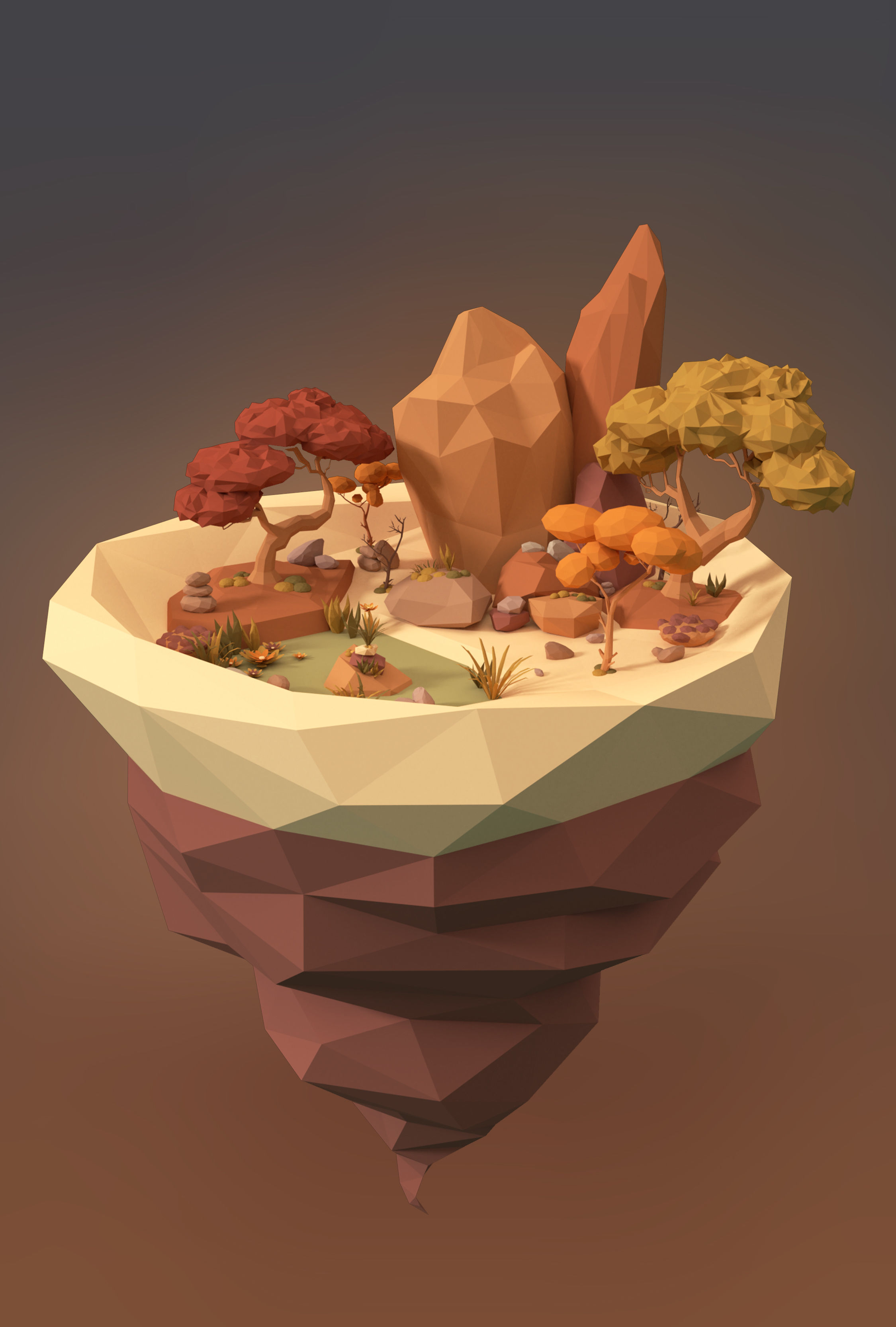 Cartoon Style Floating Island -Autumn -LOW POLY Low-poly 3D model_8