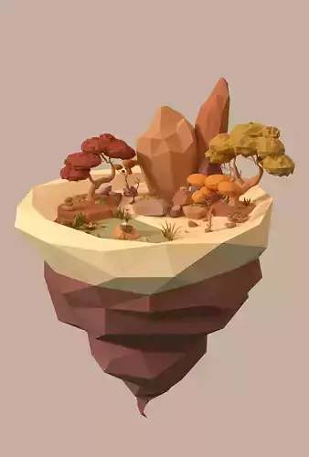 Cartoon Style Floating Island -Autumn -LOW POLY Low-poly 3D model