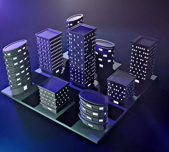 3D CITY set of buildings on chess board