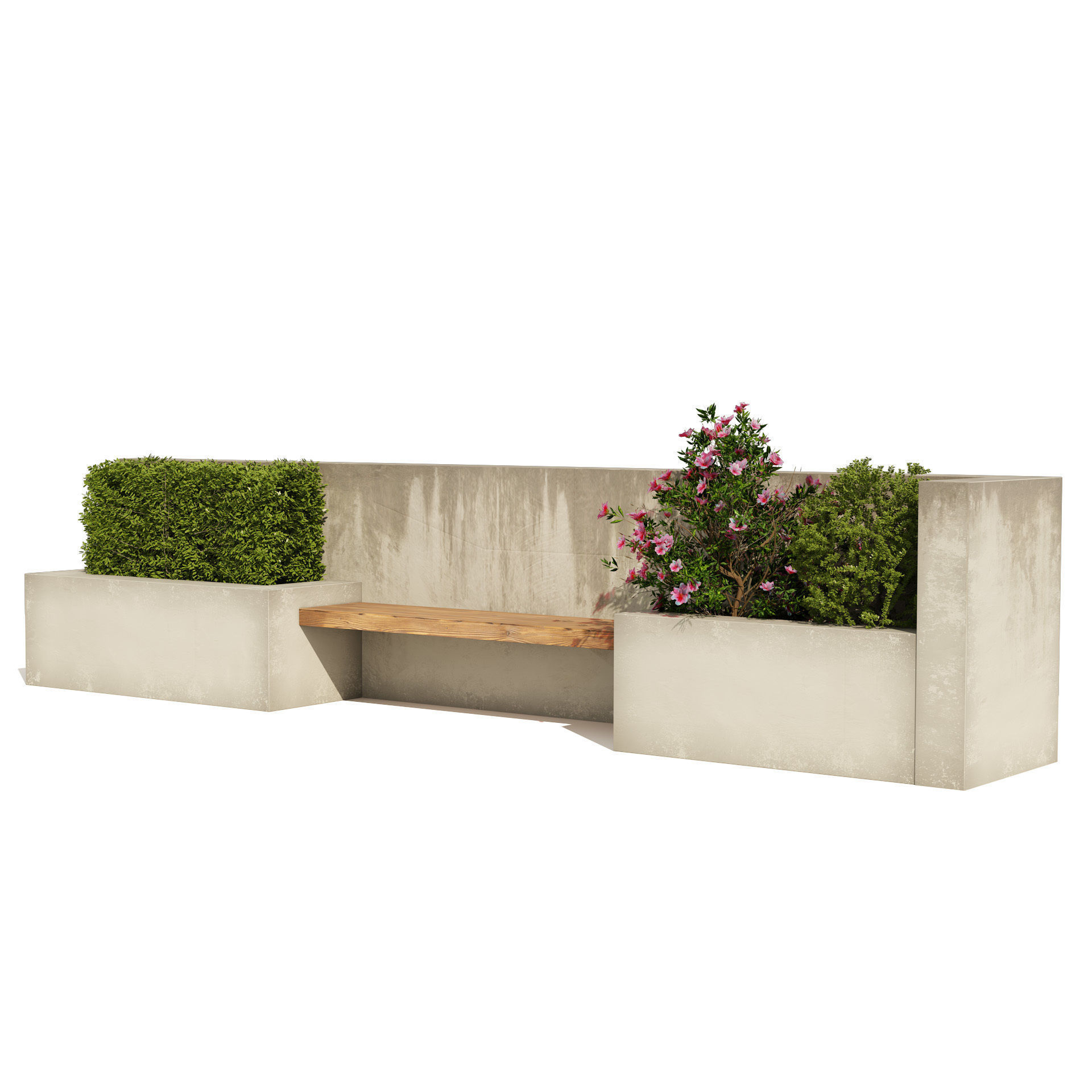 outdoor bench seat with plant and flowers storage 3D model_2