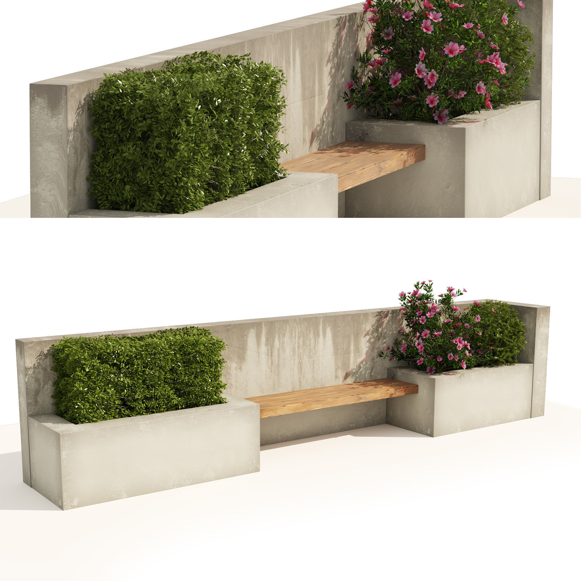 outdoor bench seat with plant and flowers storage 3D model_7