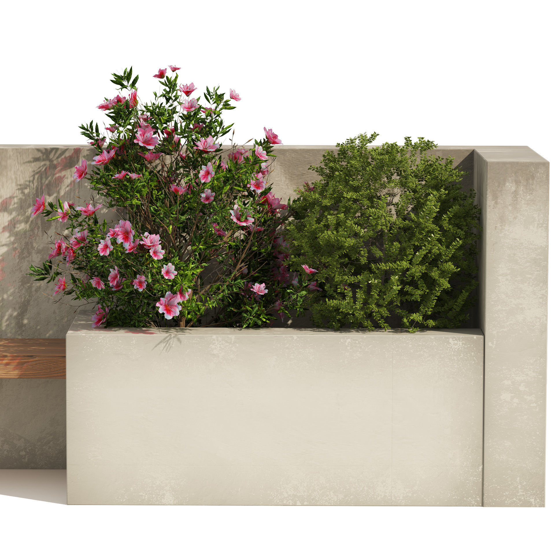 outdoor bench seat with plant and flowers storage 3D model_4