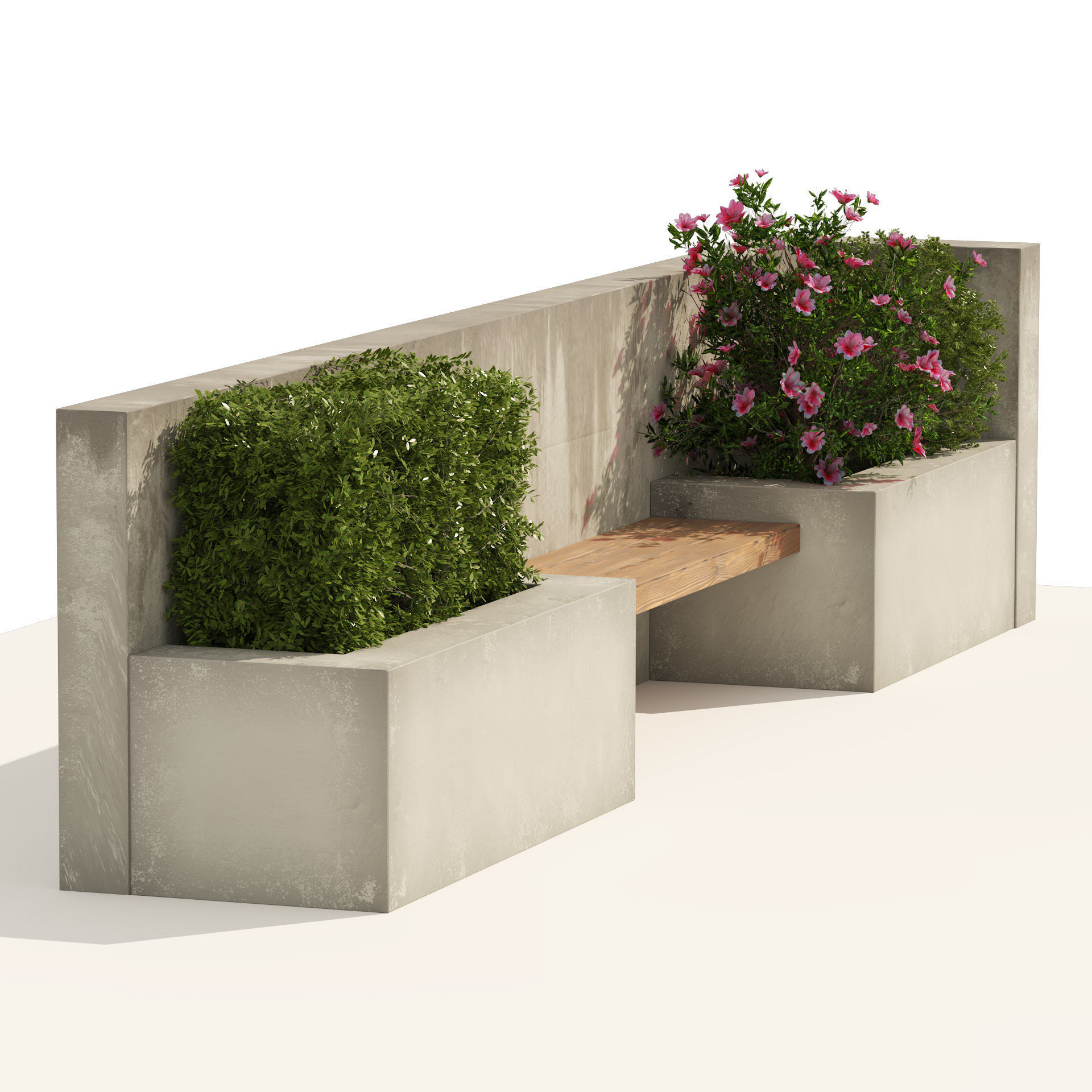 outdoor bench seat with plant and flowers storage 3D model_3