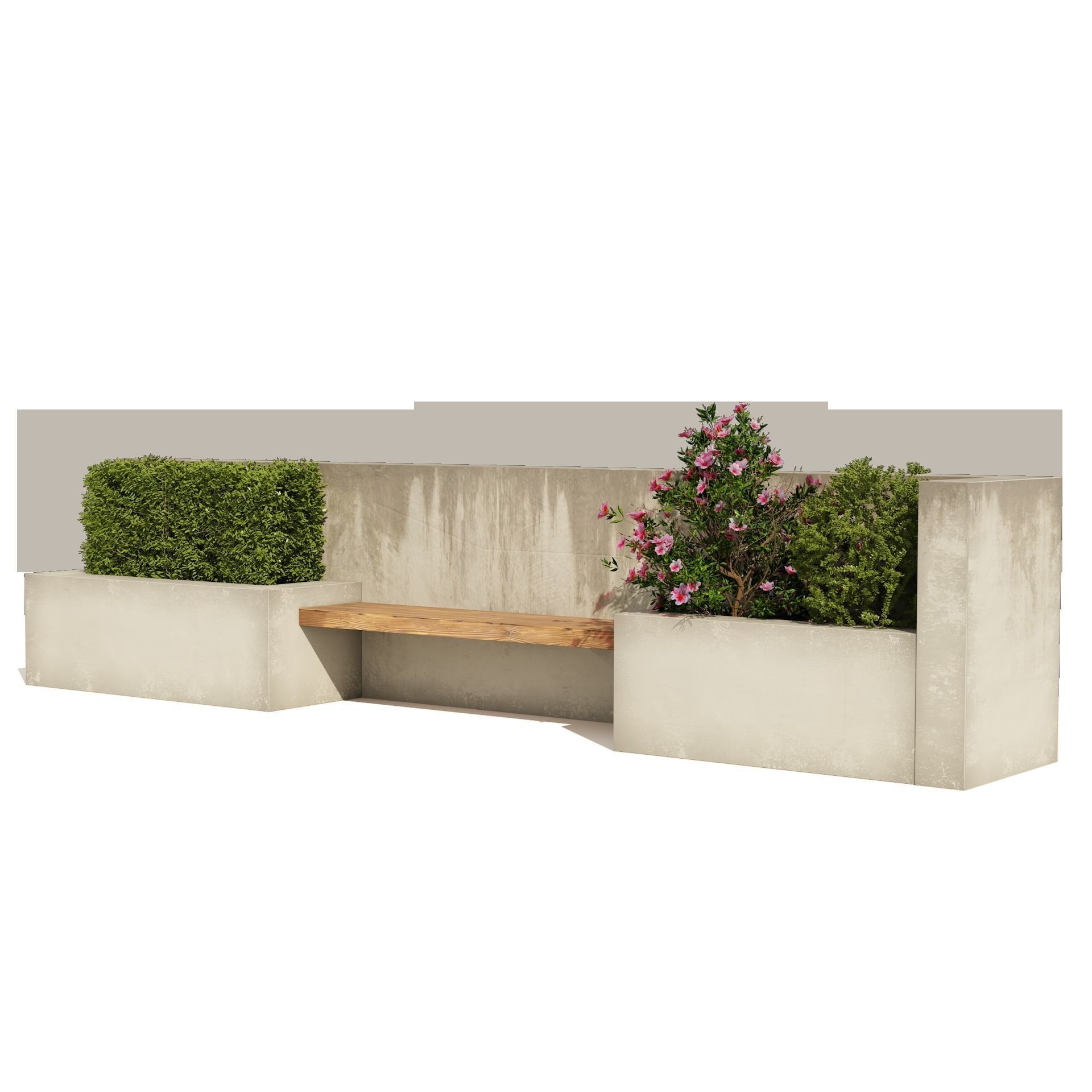outdoor bench seat with plant and flowers storage 3D model_6