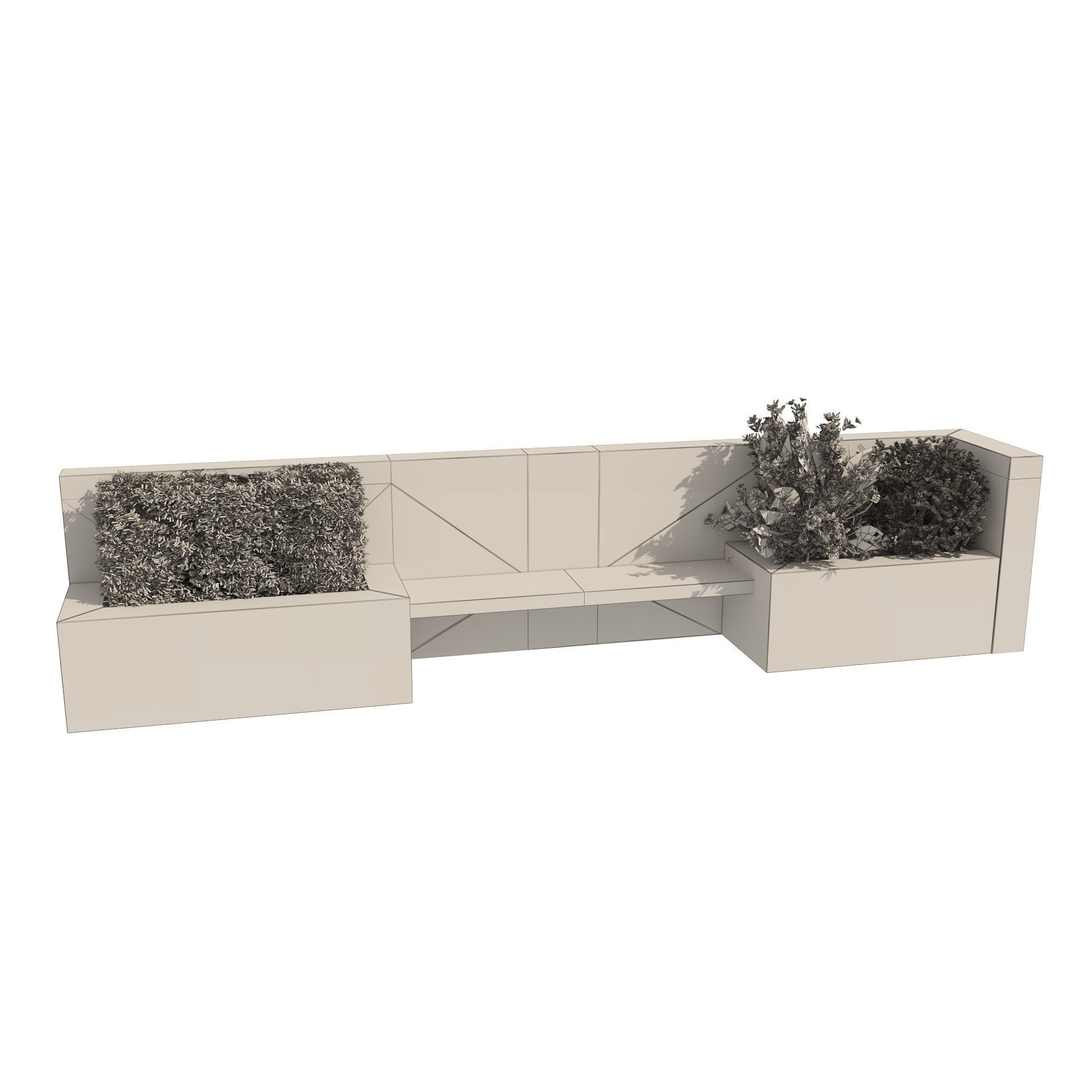 outdoor bench seat with plant and flowers storage 3D model_5