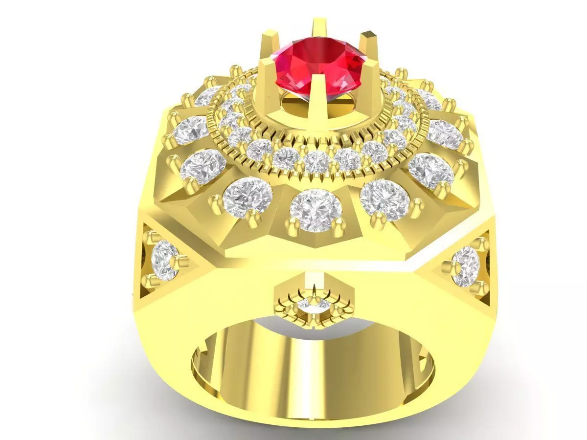 Luxury Octagon Ruby Halo Signet Ring for Men 3714 3D print model