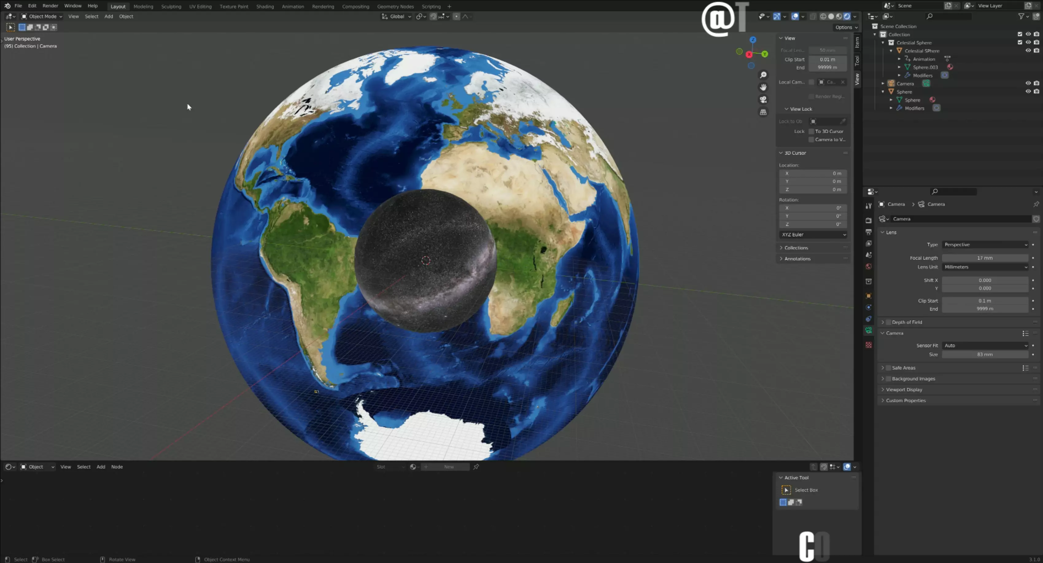 Free simple CONCAVE EARTH Blender with celestial sphere Free 3D model_0