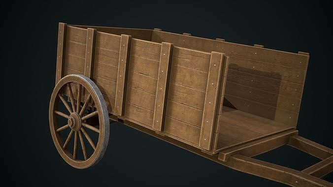 Wooden old Cart Low-poly 3D model 4