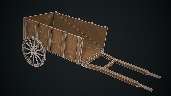 Wooden old Cart Low-poly 3D model 6
