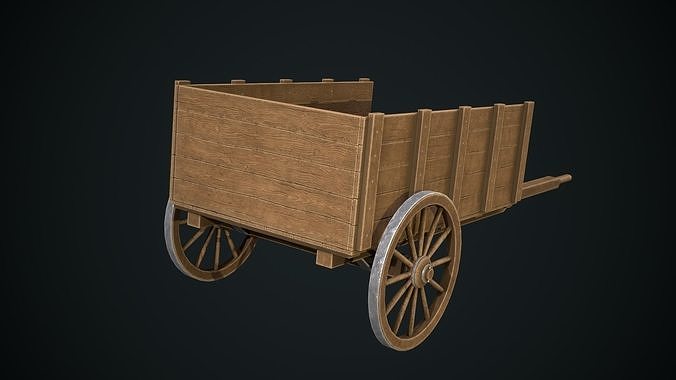 Wooden old Cart Low-poly 3D model 5