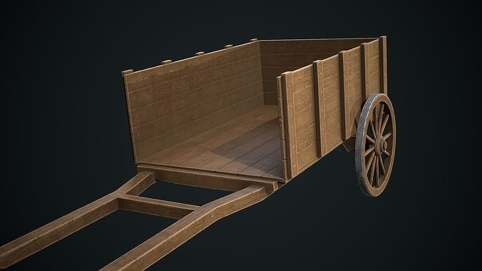 Wooden old Cart Low-poly 3D model 2