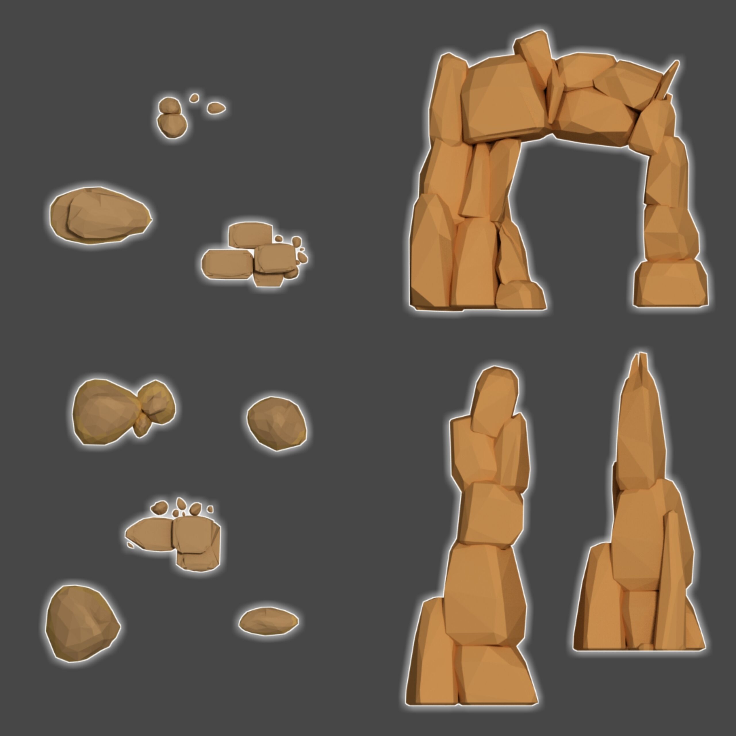 Simple stones Low-poly 3D model_3