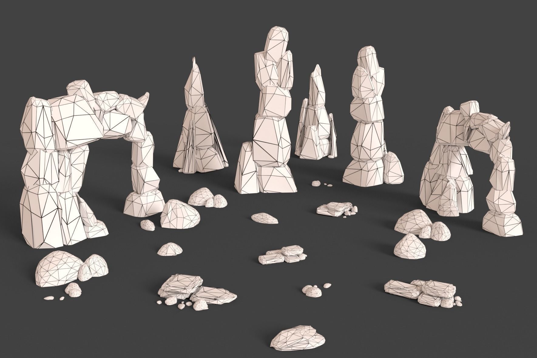 Simple stones Low-poly 3D model_5