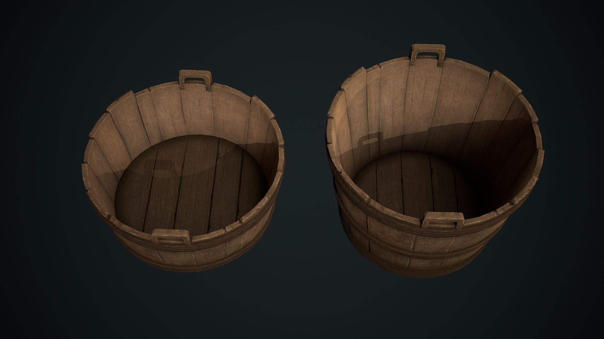 Wooden Wash Pail Low-poly 3D model_1