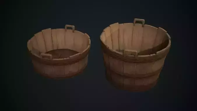 Wooden Wash Pail Low-poly 3D model