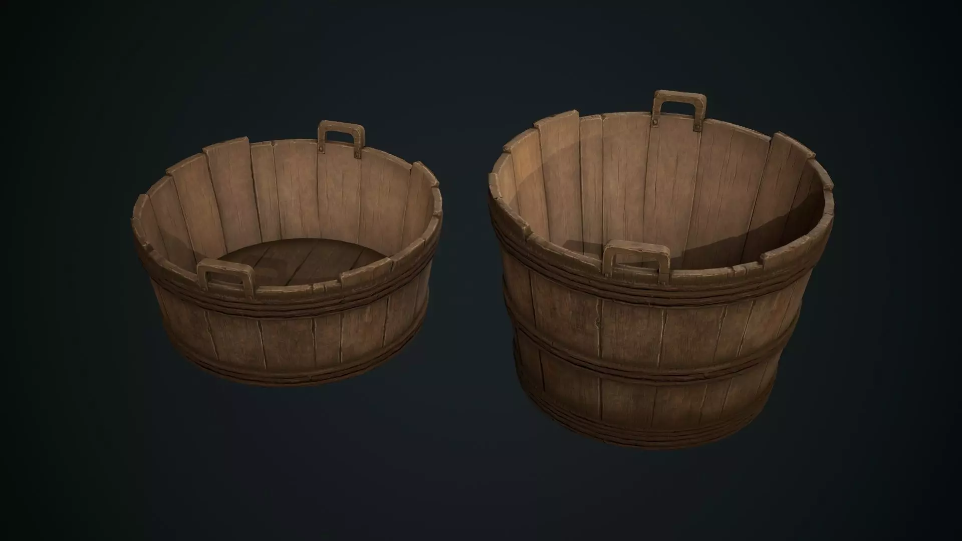 Wooden Wash Pail Low-poly 3D model_0
