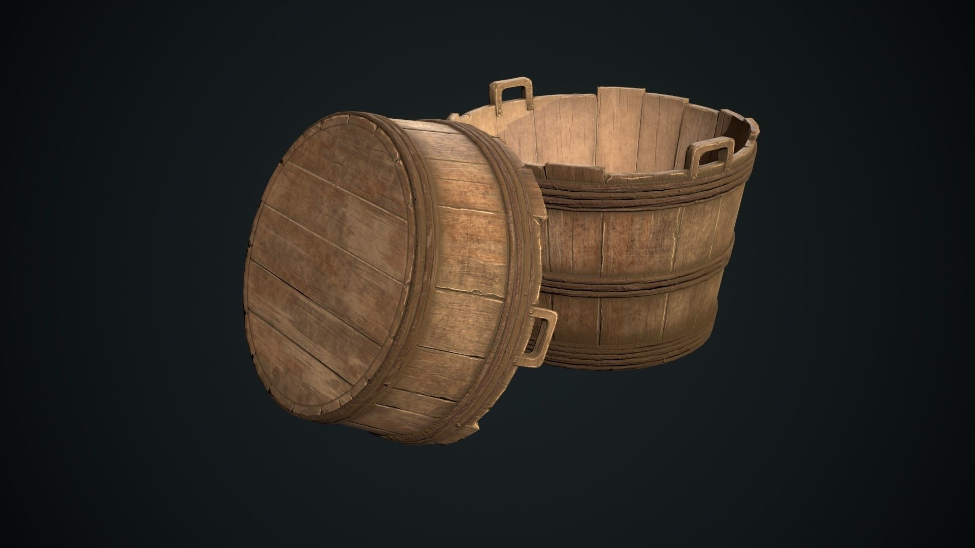 Wooden Wash Pail Low-poly 3D model_3