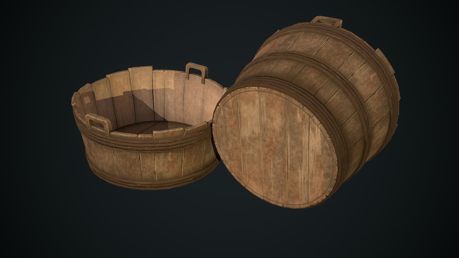 Wooden Wash Pail Low-poly 3D model_4