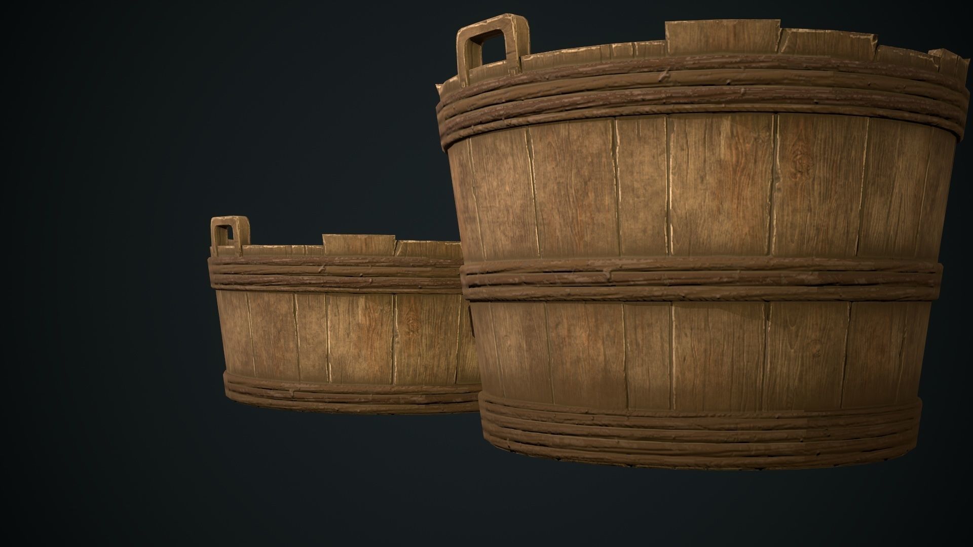 Wooden Wash Pail Low-poly 3D model_2