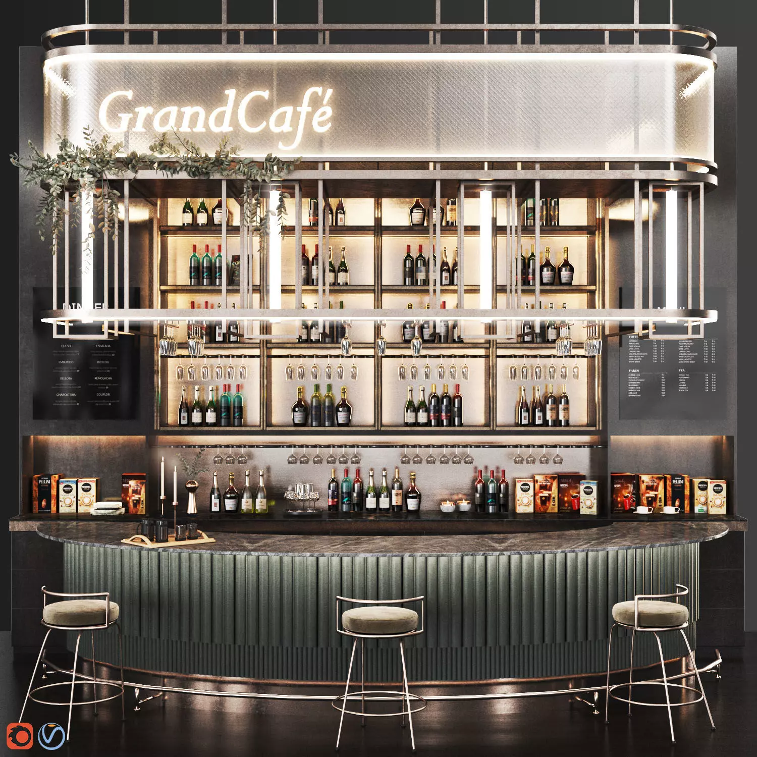 Cafe05-restaurant grand cafe bar 3D model