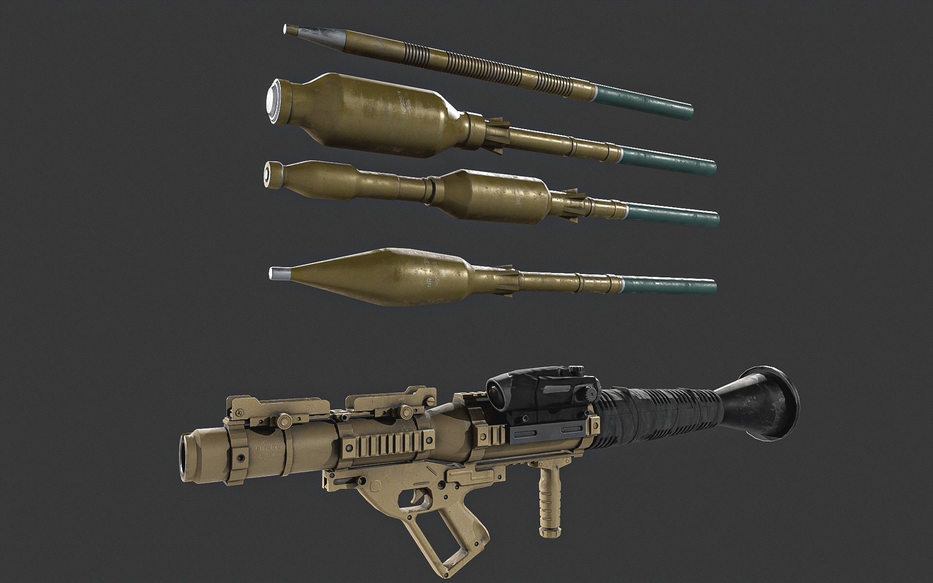 GS-777  Rocket Launcher  With  Ammunition Low-poly 3D model_8