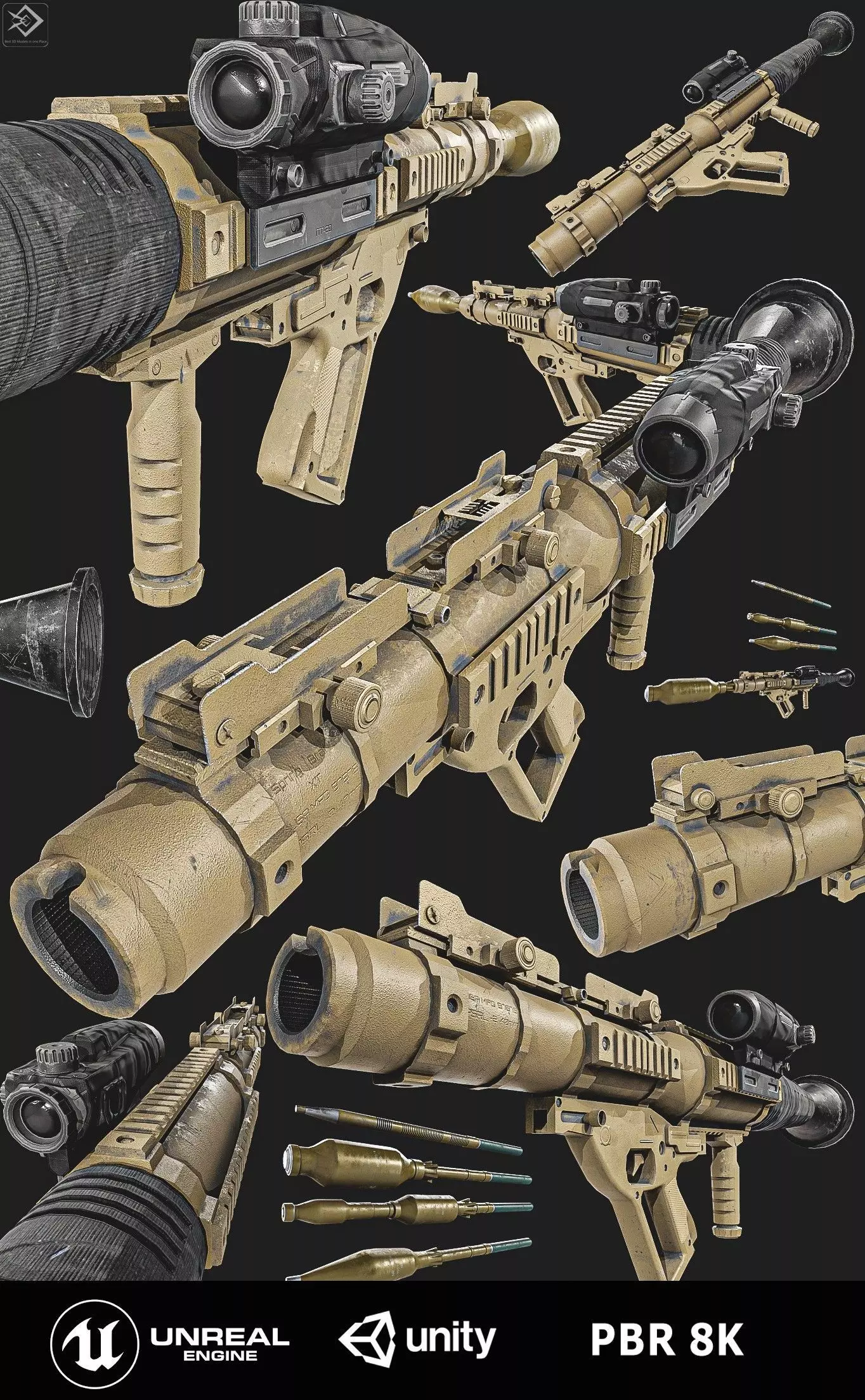 GS-777  Rocket Launcher  With  Ammunition Low-poly 3D model_0