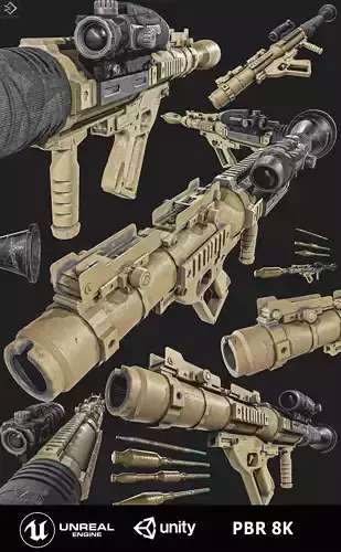 GS-777  Rocket Launcher  With  Ammunition Low-poly 3D model