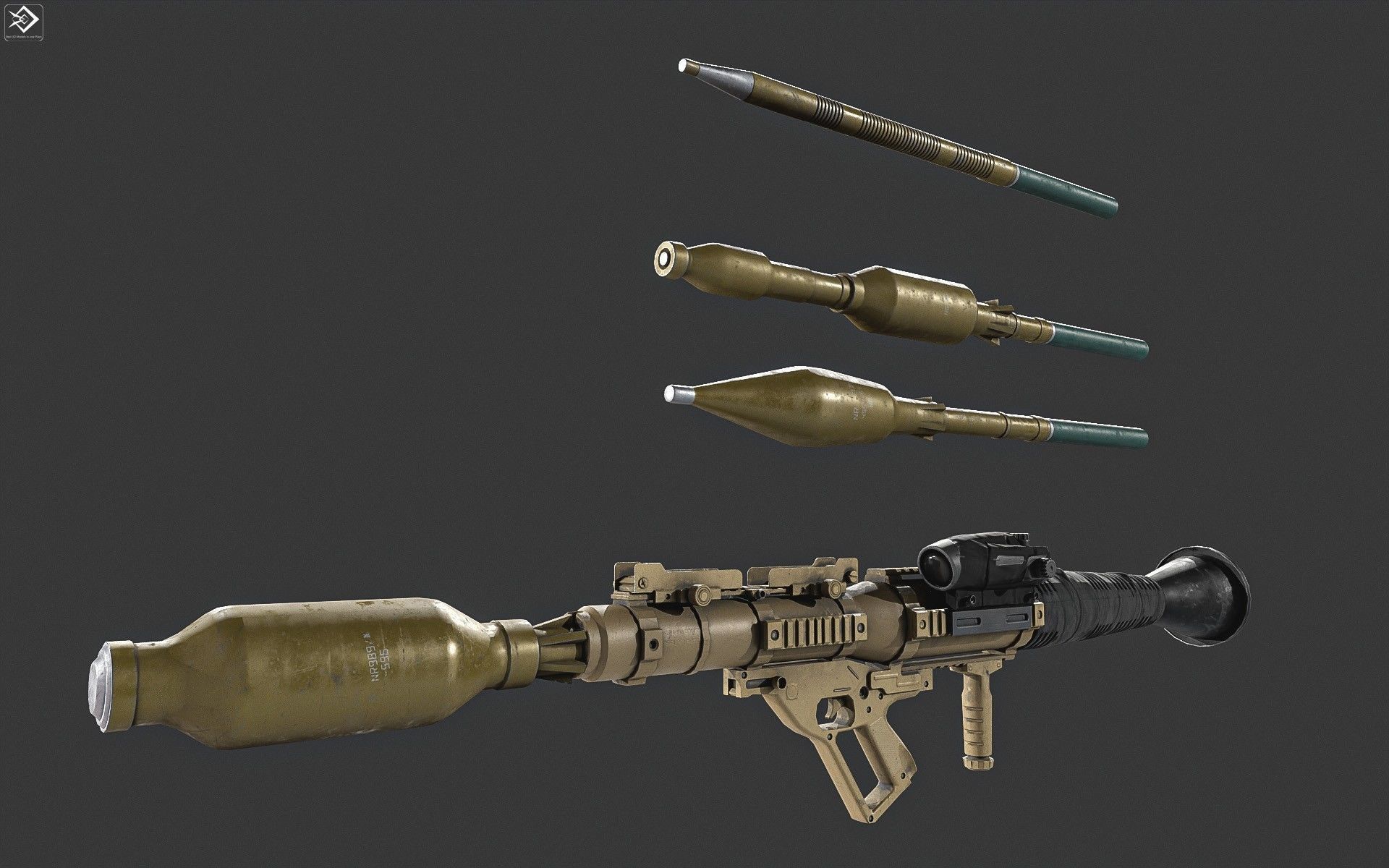 GS-777  Rocket Launcher  With  Ammunition Low-poly 3D model_4