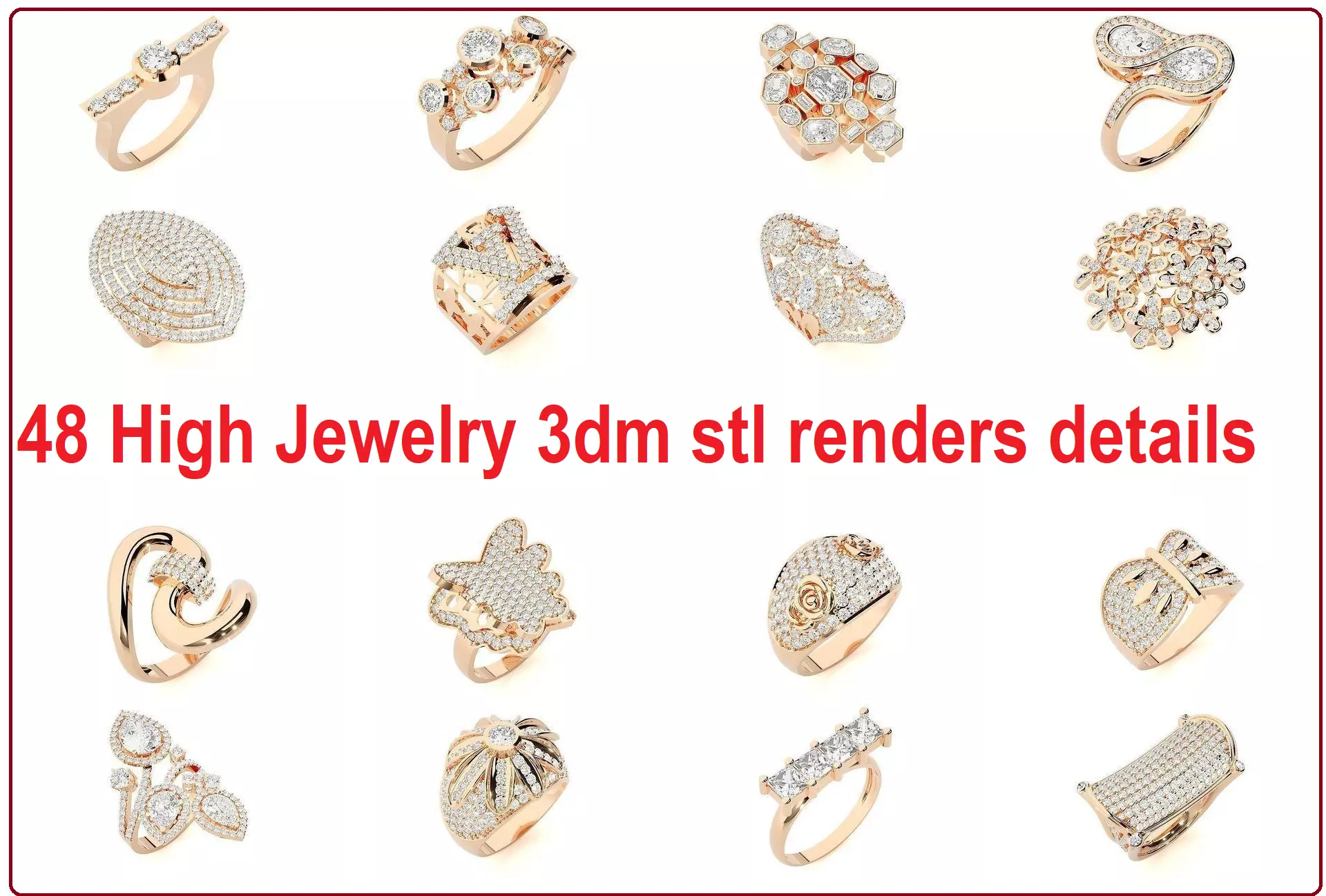 48 High Jewelry Cocktail Ring 3dm stl renders details  3D Model Collection_0