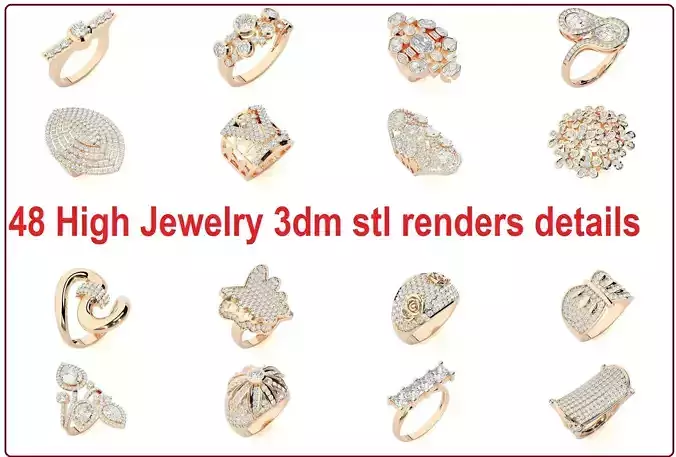 48 High Jewelry Cocktail Ring 3dm stl renders details  3D Model Collection