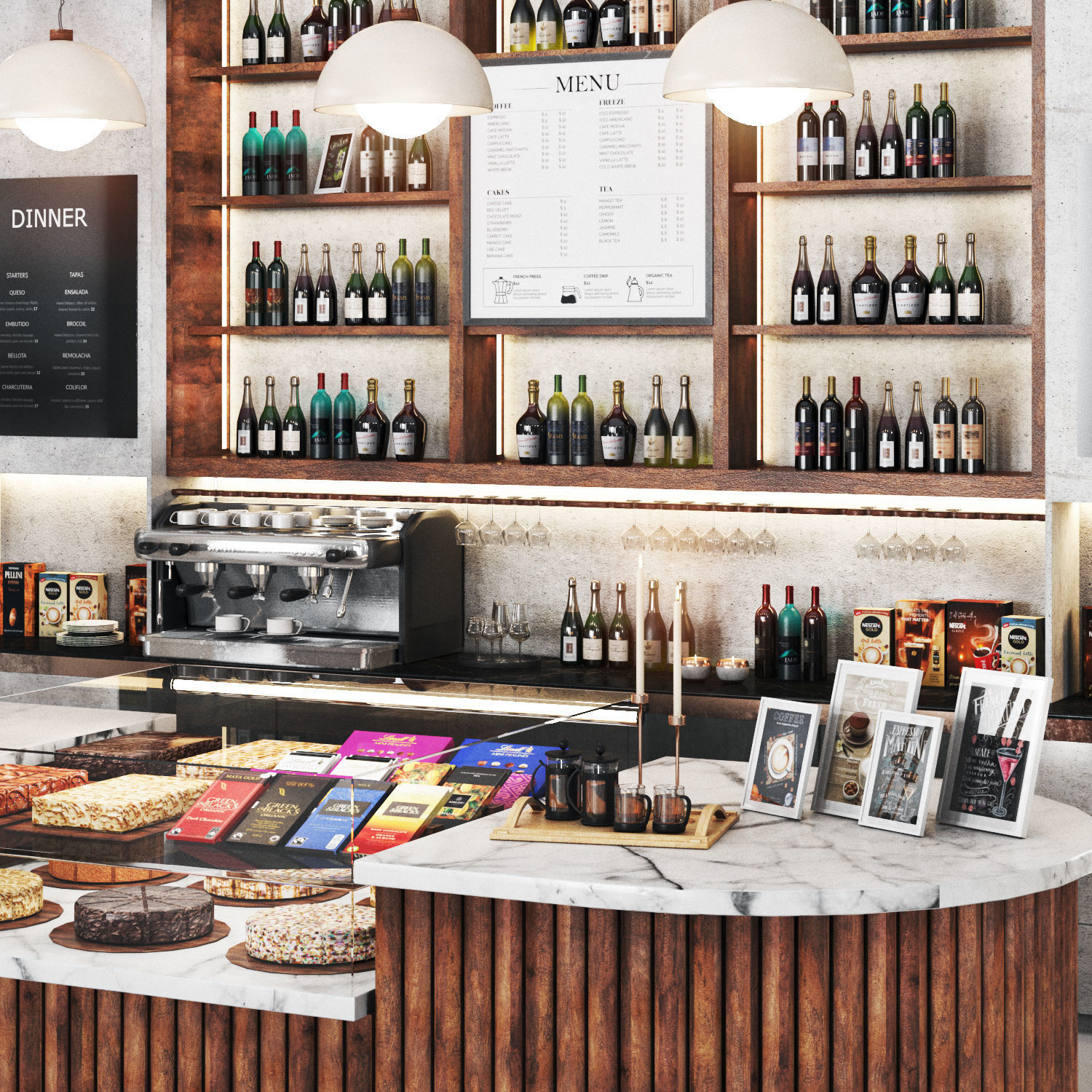 Cafe06 shop counter with shelves Low-poly 3D model_1