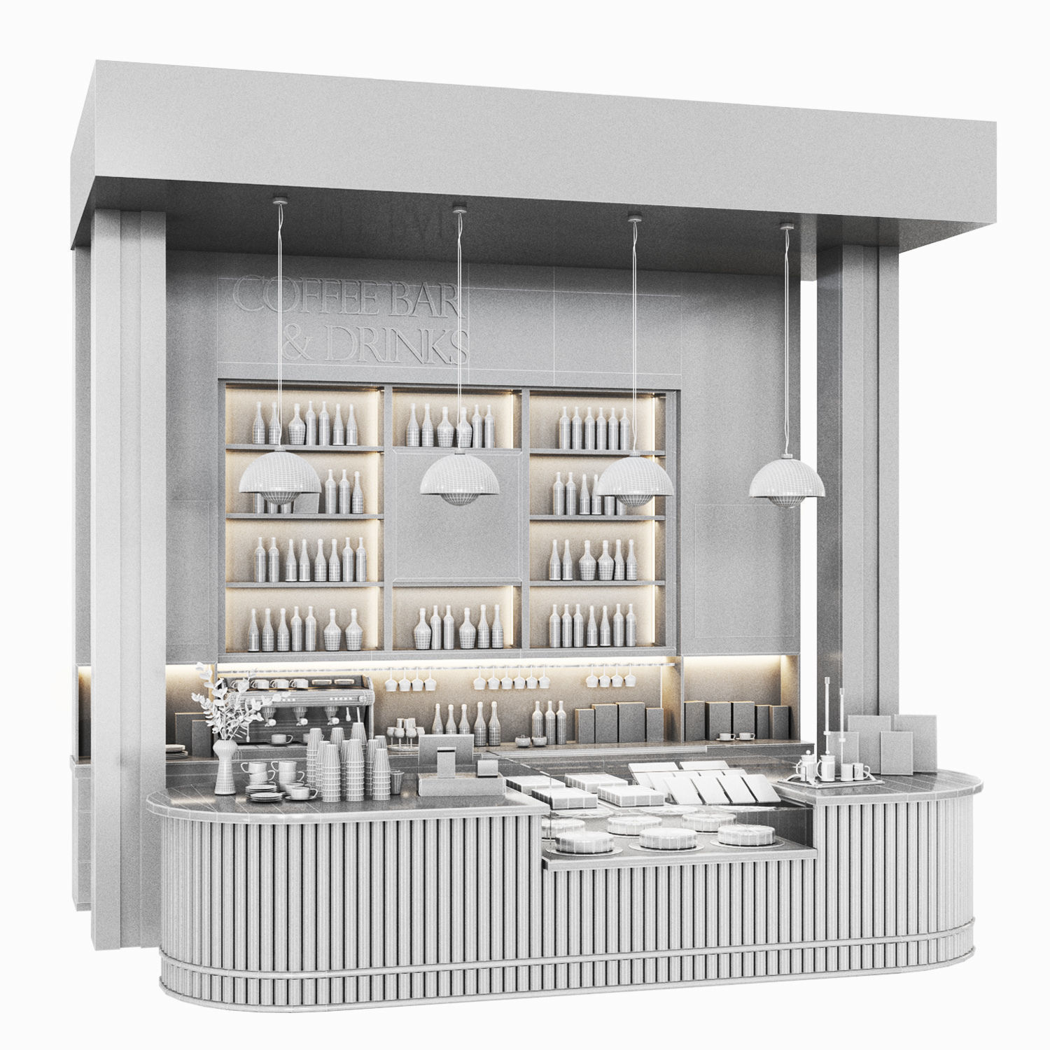 Cafe06 shop counter with shelves Low-poly 3D model_4