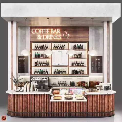 Cafe06 shop counter with shelves Low-poly 3D model