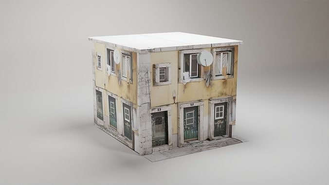 Yellow City Street House 3D model Free low-poly 3D model