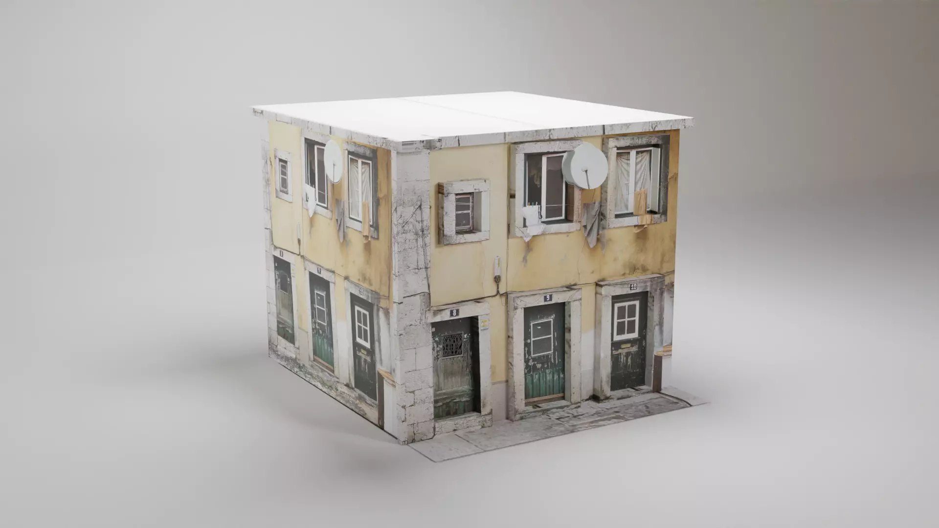 Yellow City Street House 3D model Free low-poly 3D model