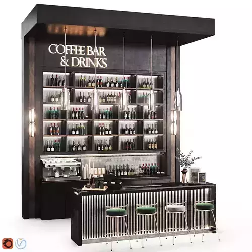 Cafe08 coffee bar and drinks Low-poly 3D model