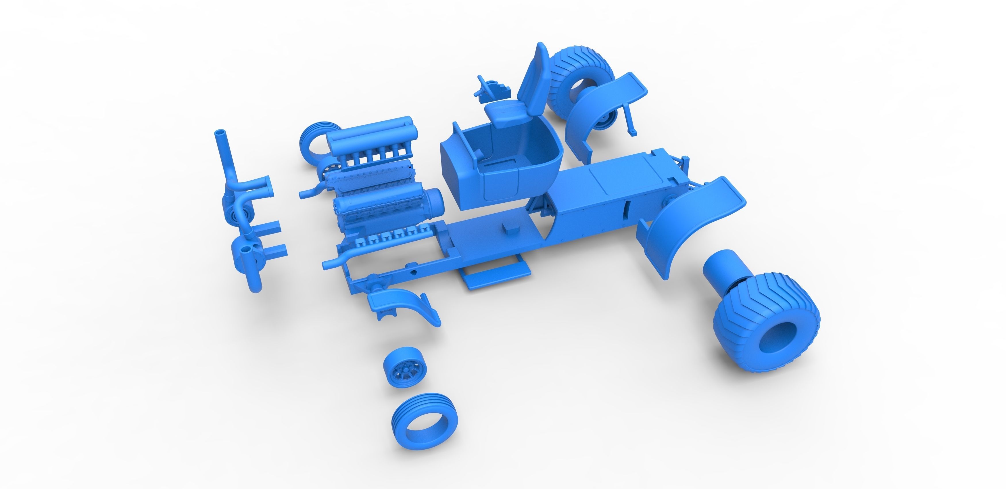 Pulling truck 2wd Hot rod with turbo V12 Scale 1 to 25 3D print model_30