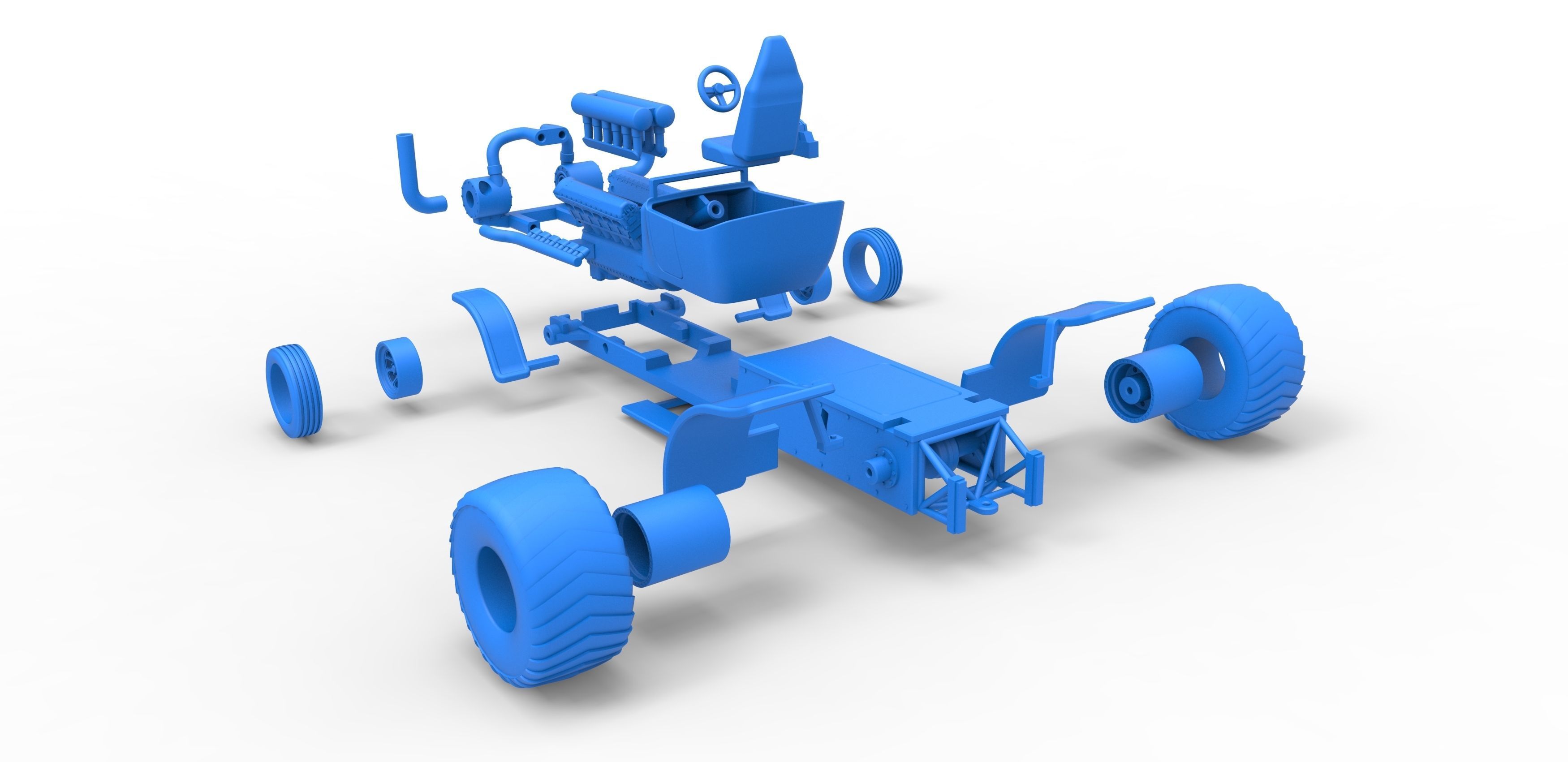 Pulling truck 2wd Hot rod with turbo V12 Scale 1 to 25 3D print model_35