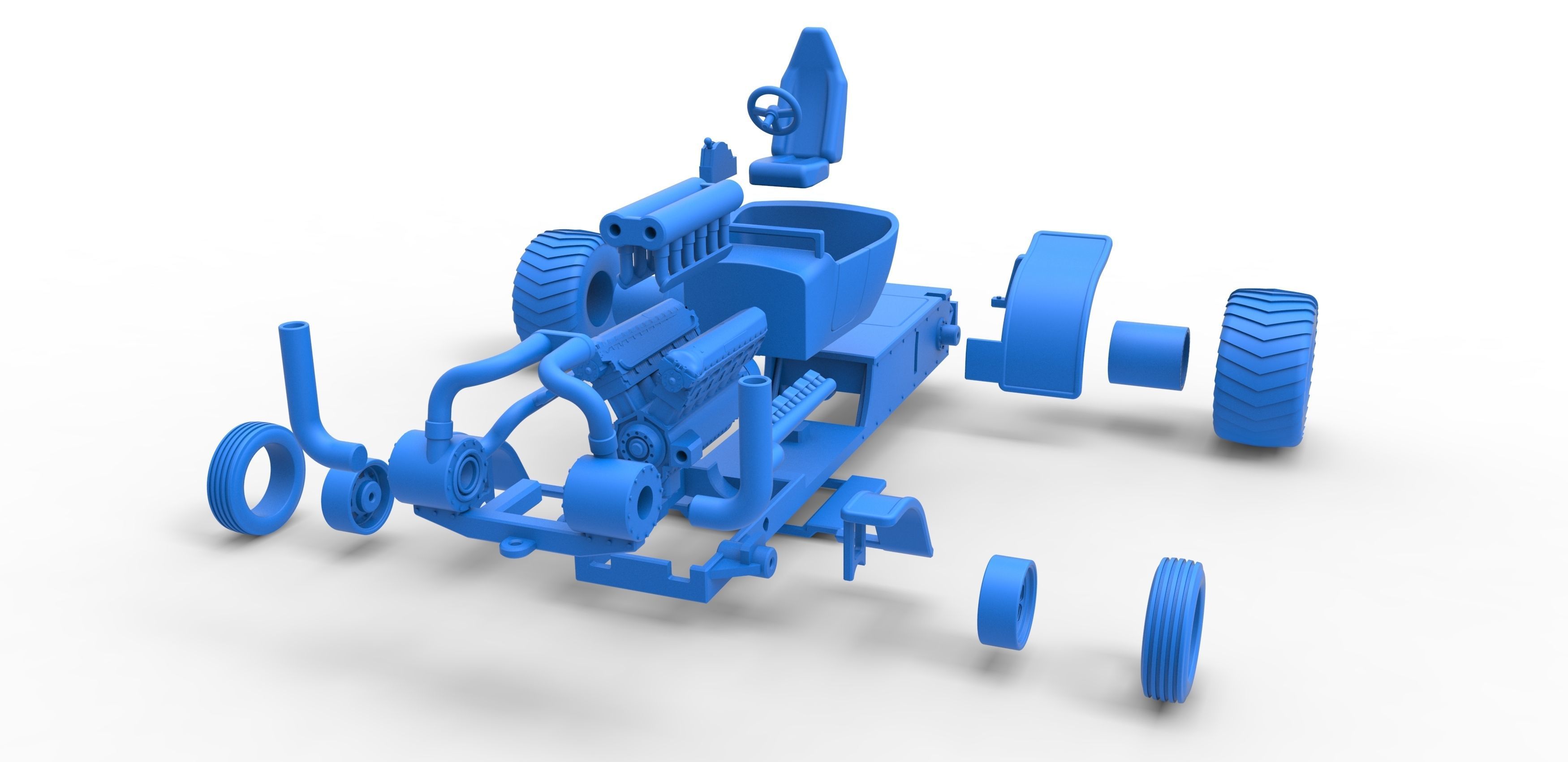 Pulling truck 2wd Hot rod with turbo V12 Scale 1 to 25 3D print model_32