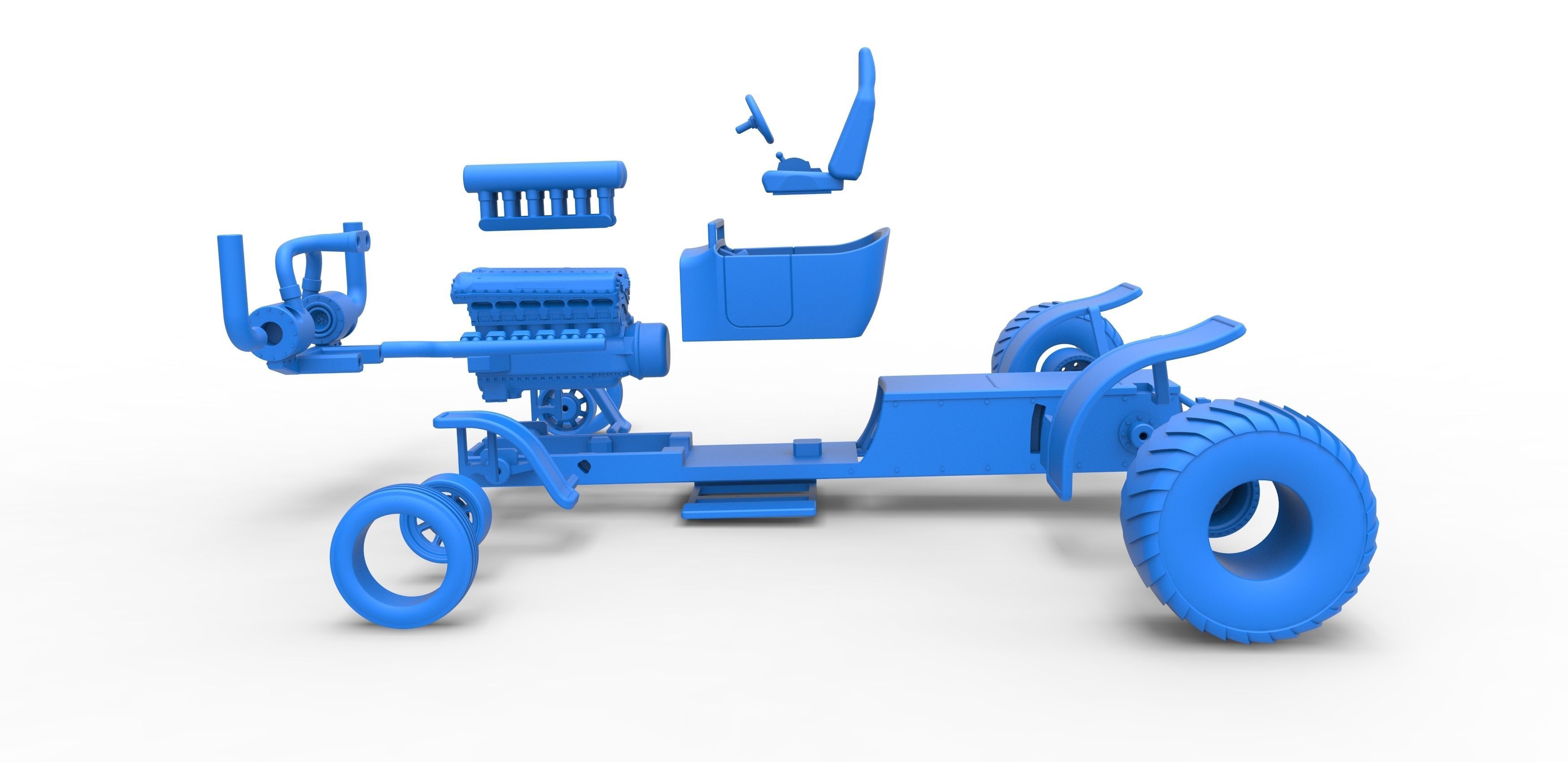 Pulling truck 2wd Hot rod with turbo V12 Scale 1 to 25 3D print model_33