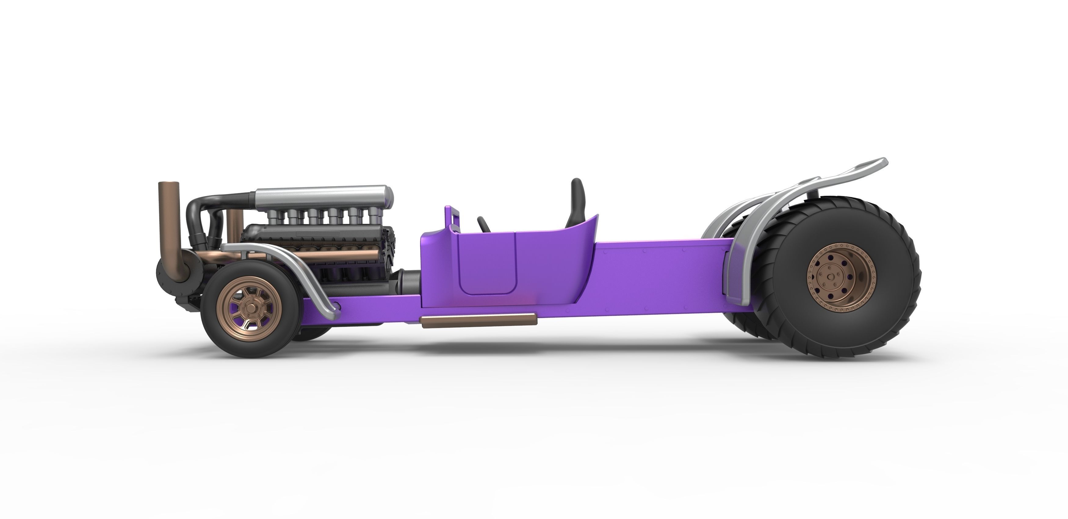 Pulling truck 2wd Hot rod with turbo V12 Scale 1 to 25 3D print model_8