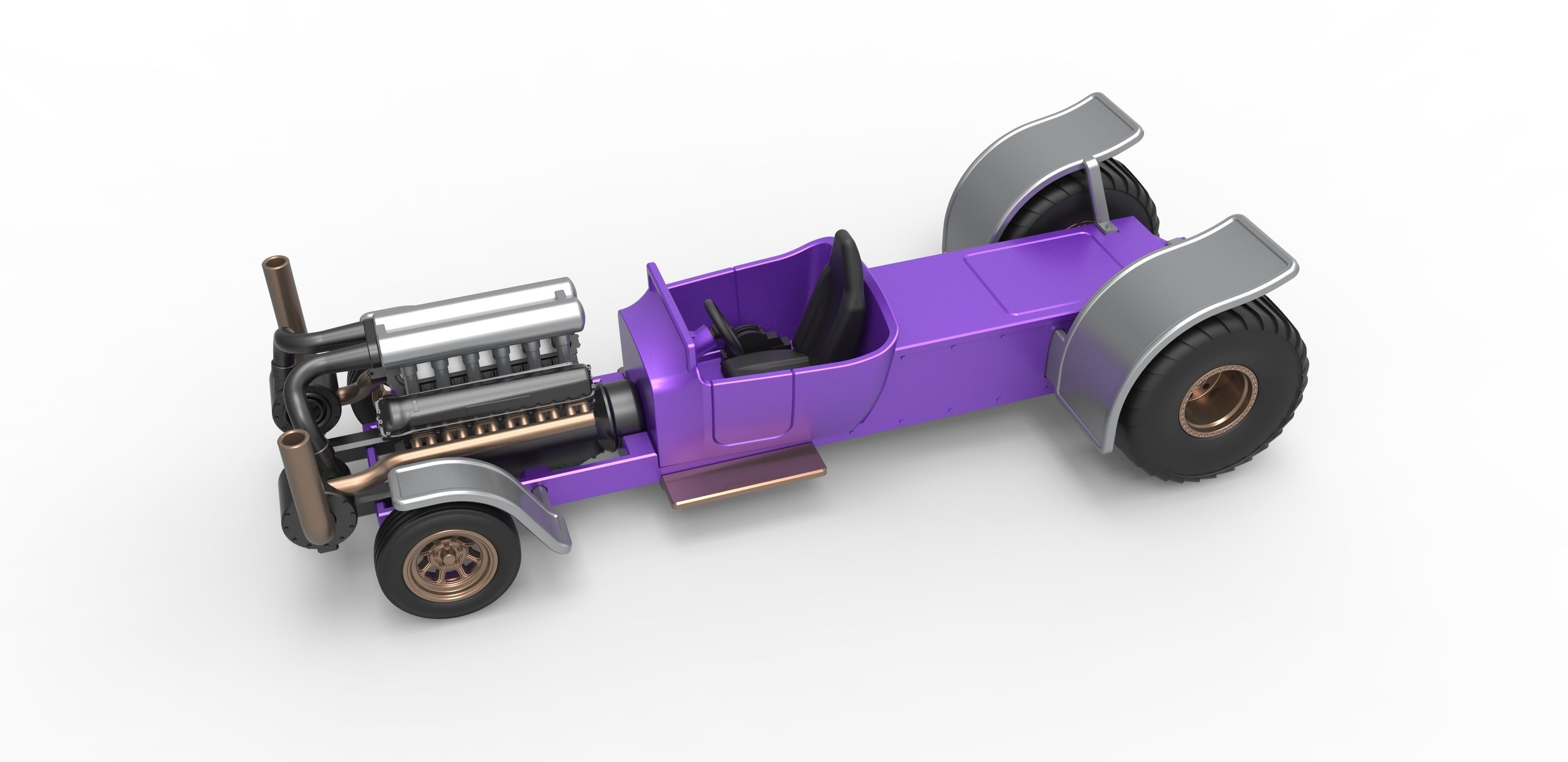 Pulling truck 2wd Hot rod with turbo V12 Scale 1 to 25 3D print model_2