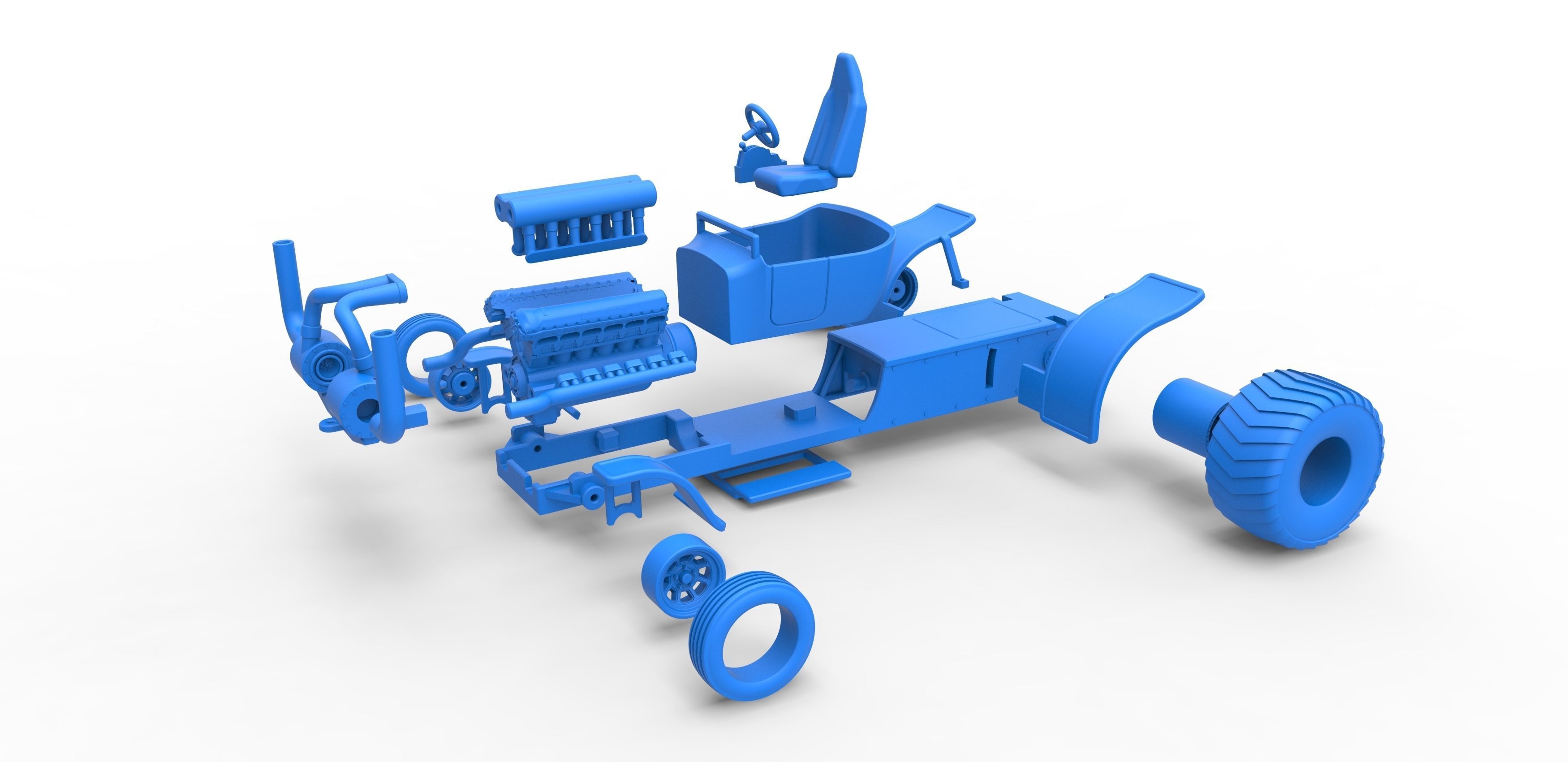 Pulling truck 2wd Hot rod with turbo V12 Scale 1 to 25 3D print model_29